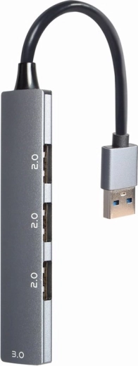 USB hub 4‑portový, 1× USB 3.0 a 3× USB 2.0, strieborný