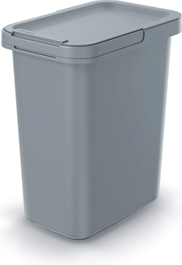 Úzky odpadkový kôš Systema 12 l, svetlosivý s výklopným vekom