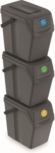 Sada 3 odpadkových košov Sortibox II, 3×25 l, sivý kameň