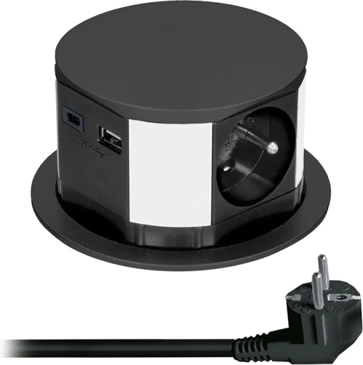 Solight výsuvný blok zásuviek s 3 zásuvkami a USB nabíjaním, čierny