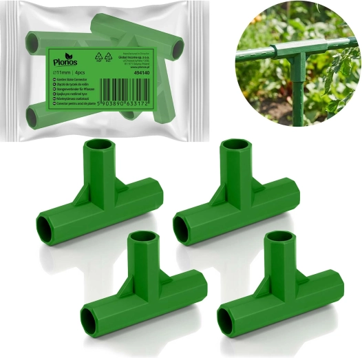 Zelené T-spojky pre tyče 11 mm PLONOS, sada 4 ks