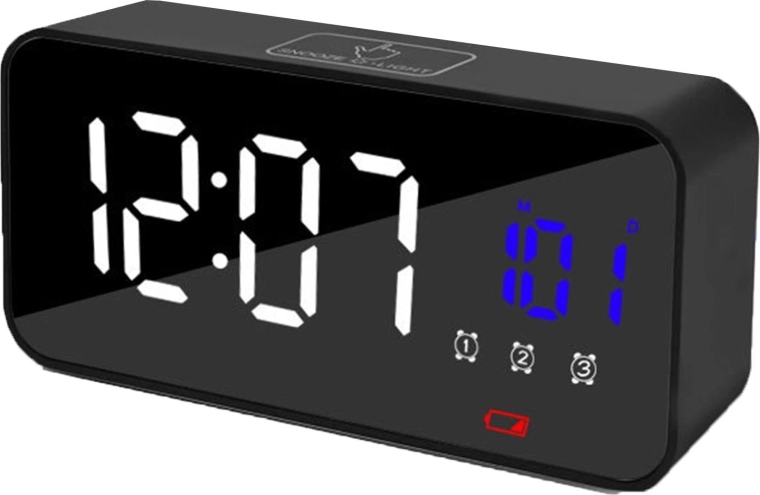Elektronický LED budík so zrkadlovým displejom