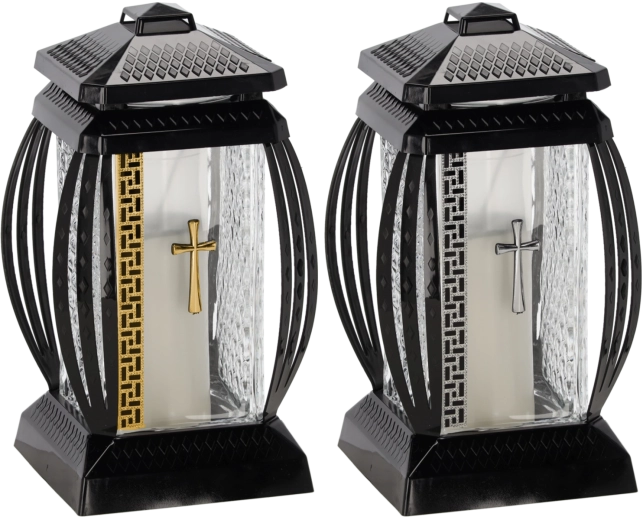 Hrobová sviečka Prima Vera s trblietkami a krížom – zlatá alebo strieborná, 28 cm, 45 h