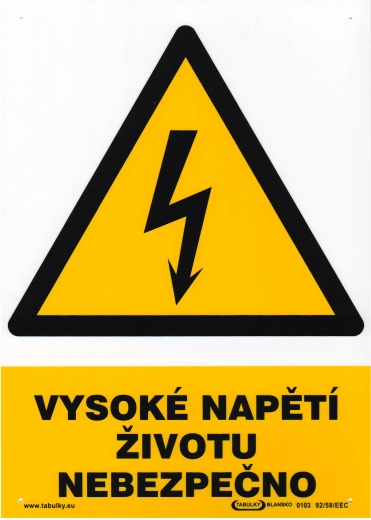 Bezpečnostná tabuľka Vysoké napätie – životu nebezpečné A4 plast