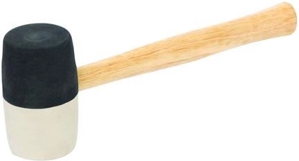 Gumové kladivo 860 g, priemer 65 mm, čiernobiele, drevená rukoväť