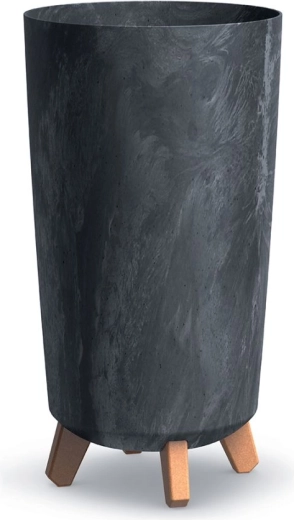 Kvetináč GRACIA Tubus Slim betónový efekt 24 cm antracit na drevených nožičkách
