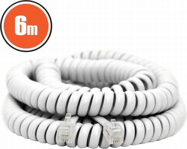 Špirálový telefónny kábel 6 m biely