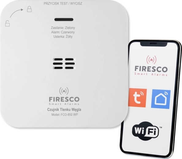 Firesco FCO-850 WF Wi‑Fi detektor oxidu uhoľnatého (CO) pre Tuya/Smart Life