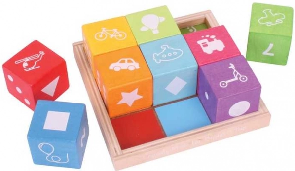 Bigjigs drevené obrázkové kocky ABC s podnosom