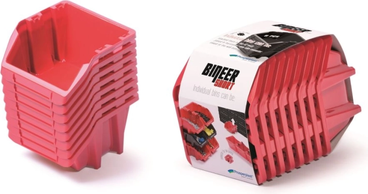 Sada úložných boxov 8 ks Bineer Short, 206 × 118 × 144 mm, červená