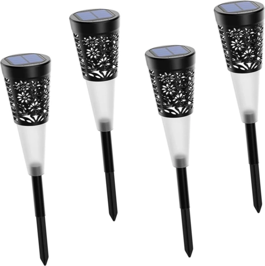Solárne LED zapichovacie lampy s kvetinovým vzorom, 5 LED, súprava 4 kusov