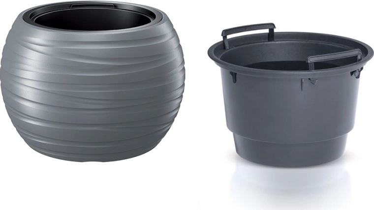 Kvetináč MAZE okrúhly s vložkou 39,6 cm – sivý kameň