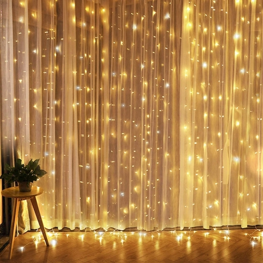 Solight LED vianočný okenný záves strieborný 300 mini LED s časovačom, 8 funkcií, USB