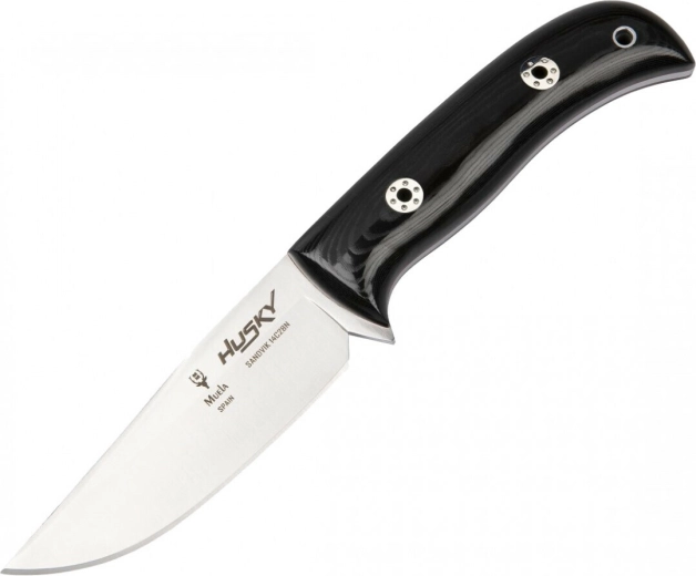 Muela Husky 11M outdoorový nôž 11 cm, čierna leštená Micarta, kožené puzdro