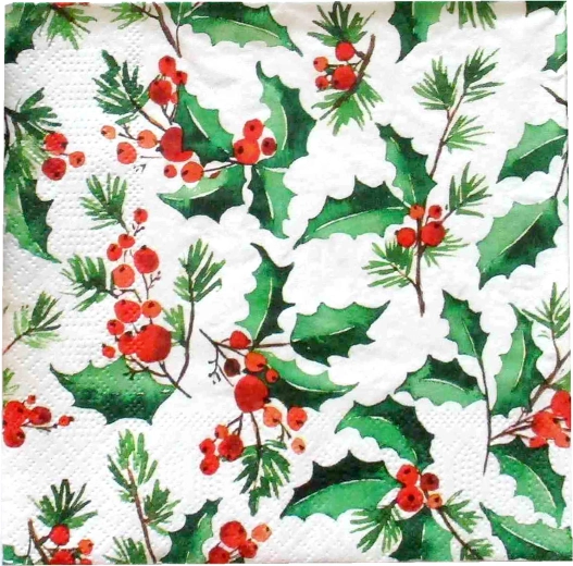 Vianočné obrúsky cesmína 3-vrstvové 33 × 33 cm - 1 kus