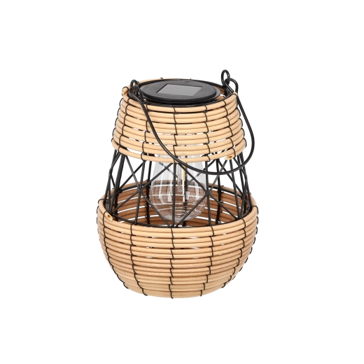 Solárny kovový lampáš – čierno‑béžový 23 cm