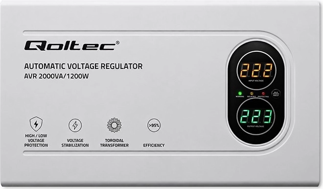 Qoltec automatický stabilizátor napätia AVR 2000VA / 1200W s toroidným transformátorom