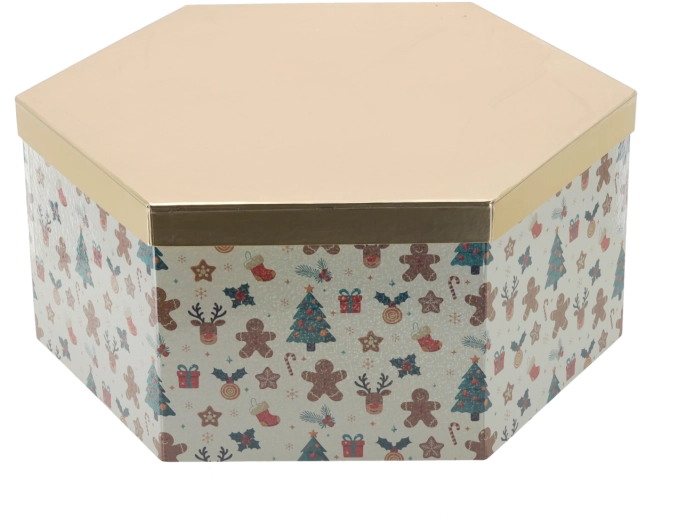 Vianočná darčeková krabica hexagon so zlatým vekom