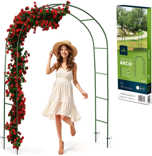 Záhradná oblúková pergola 240 cm – tmavozelená, oceľ s práškovým lakom