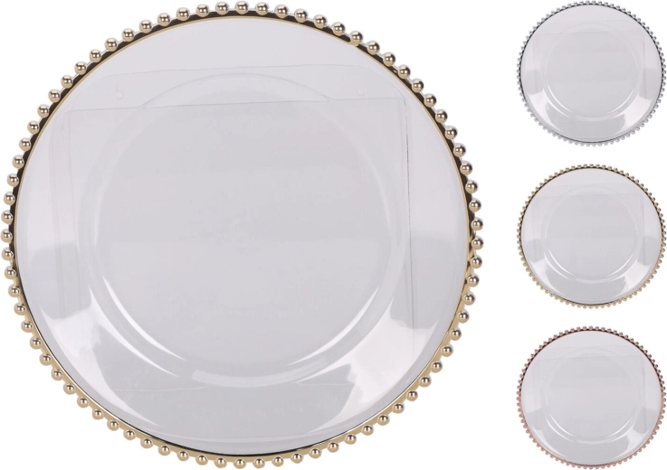 Plastový tanier 33 cm s farebným lemom, transparentný