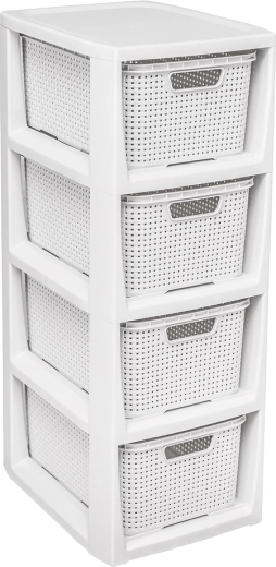Úložný regál Rattan so 4 zásuvkami, biely