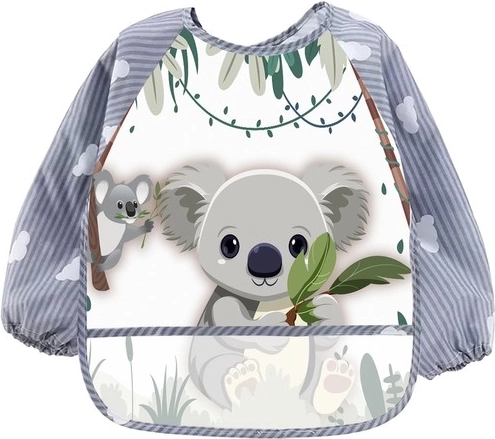 Detský nepremokavý podbradník s dlhými rukávmi KRUZZEL s vreckom – koala