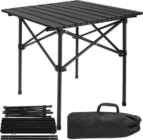 Skladací turistický stolík GARDLOV, oceľový, nosnosť 70 kg, čierny