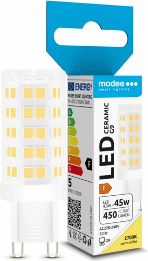 LED žiarovka Modee Lighting G9 keramická 4,3 W teplá biela