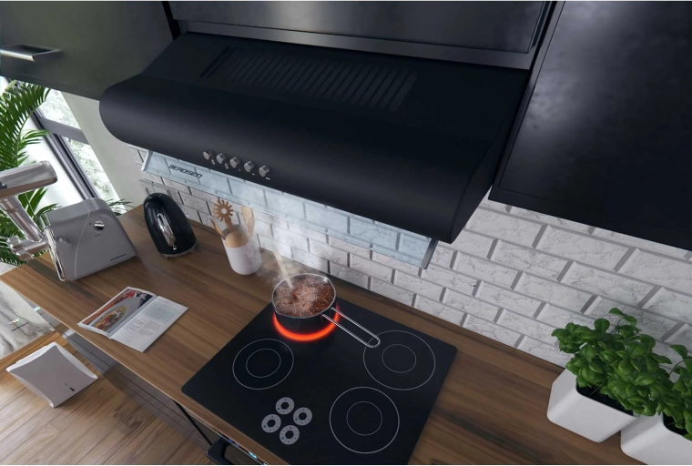 Elegantný čierny dizajn so skleneným panelom