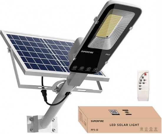 Solárna pouličná lampa Superfire s diaľkovým ovládaním, 1400 lm, 20000 mAh, IP65
