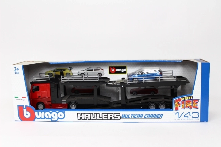 Bburago StreetFire prepravník áut Mercedes-Benz Actros 1:43 s Renault Captur