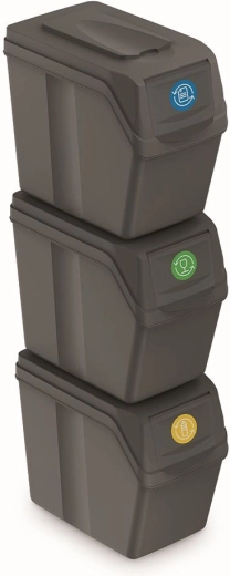 Sada 3 košov na triedený odpad SORTIBOX, 3×20 l, sivý kameň