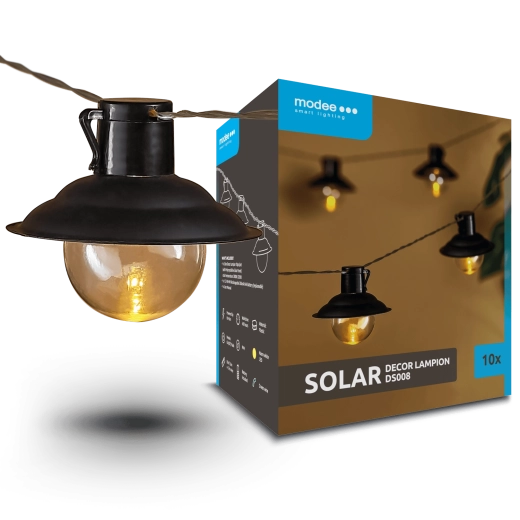 Modee záhradná solárna LED lampiónová reťaz 4,7 m, 10 ks