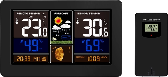 Solight inteligentná Wi‑Fi meteostanica s farebným LCD displejom a aplikáciou Smart Life, čierna