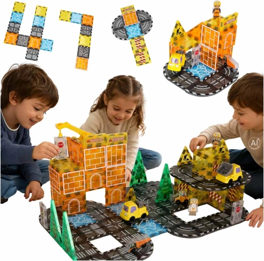 Magnetické 3D stavebné kocky – stavba a stavebné stroje (92 dielov)
