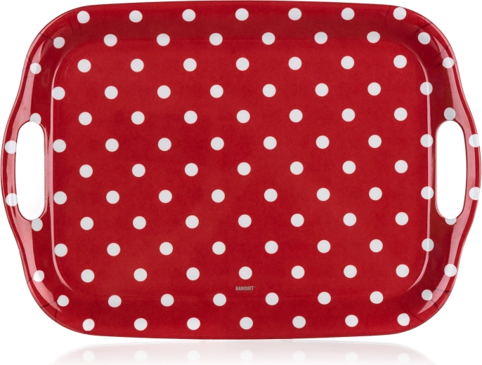 Melamínový servírovací táck s bodkami 36 × 25,5 cm, červený