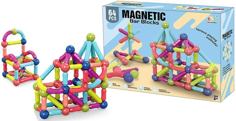 Magnetické 3D stavebné kocky – 64 dielov