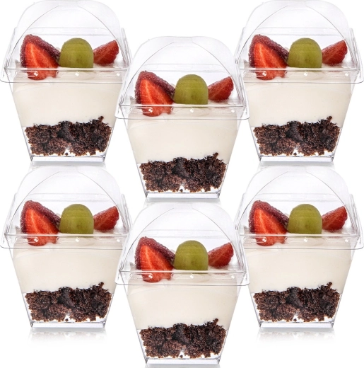 Plastové poháriky na dezerty a snacky s viečkami 180 ml, 6 ks