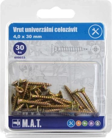 Univerzálne skrutky s plným závitom 4,0 × 30 mm pozinkované, 30 ks