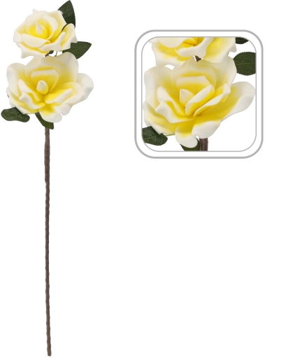 Dekoratívna umelá ruža s 2 kvetmi 72 cm žltá