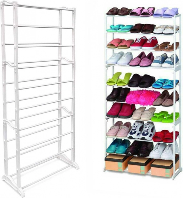 Kovový stojan na topánky pre 30 párov, skrinkový regál s 10 policami