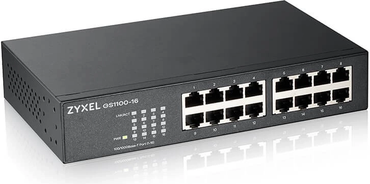 Zyxel gigabitový neriadený switch GS1100 so 16 portmi