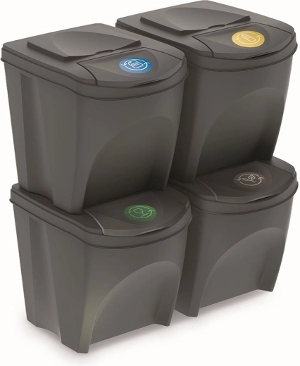 Sada 4 košov na triedený odpad Sortibox III, sivý kameň, 4×25 l