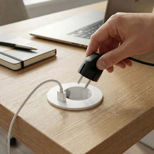 Zapustená stolová zásuvka s USB biela