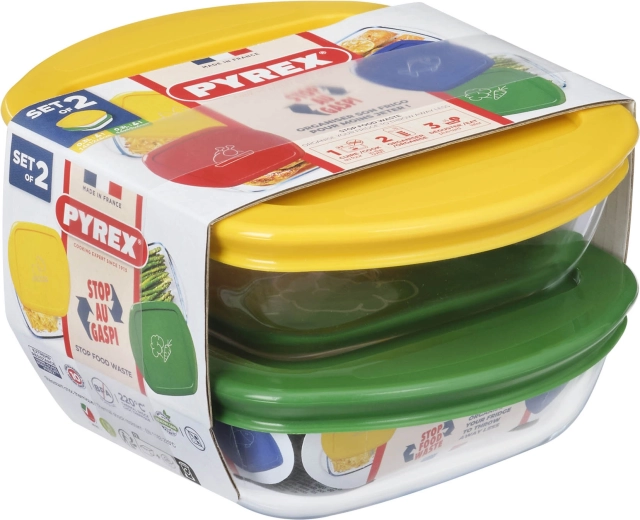 Súprava štvorcových dóz PYREX 2 ks 0,3 l sklo