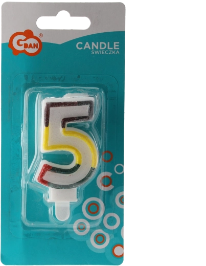 Narodeninová sviečka číslo 5 s brokátom a stojanom