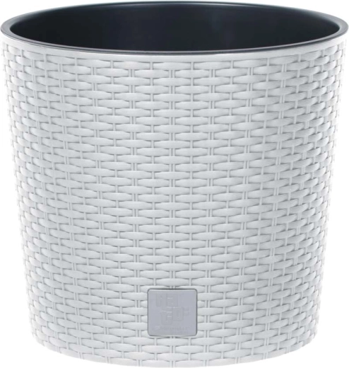 Kvetináč s ratanovým vzhľadom s vložkou 20 cm – biely