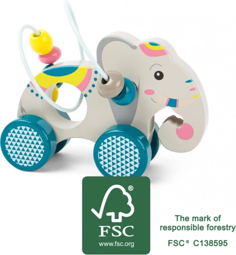 small foot drevený slon na kolieskach jungle