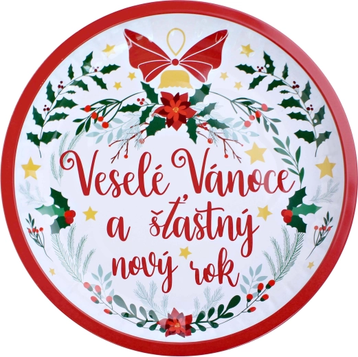 Plechový okrúhly podnos Veselé Vianoce 26 cm