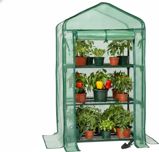 Zelený záhradný miniskleník GardenLine s 3 policami 69 × 49 × 125 cm